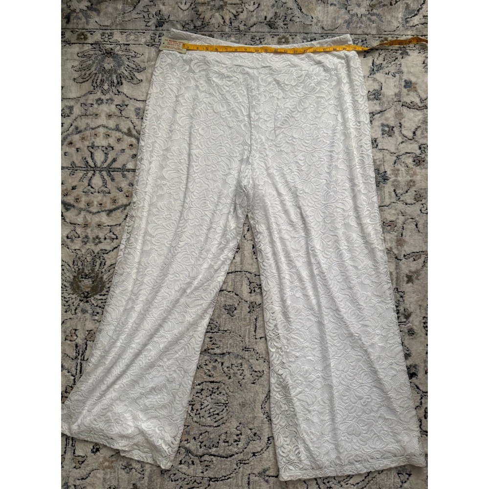 Cato White Lace Overlay Pants Plus 18/20 Wide Leg Regular Knit Costal Boho